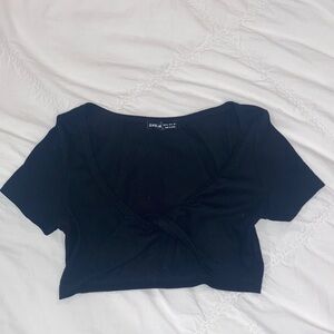 cropped black criss-cross tee